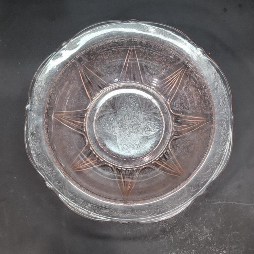 Hazel Atlas Royal Lace Pink Glass Bowl, Vtg Depression Era Glassware Centerpiece - Thumbnail 5