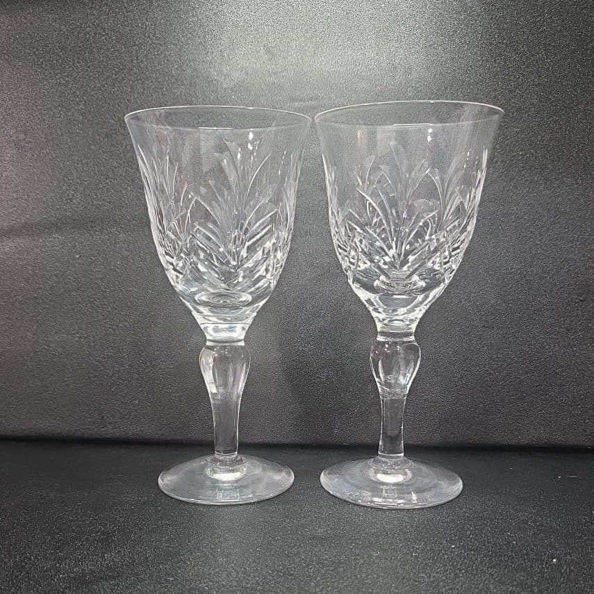 Stuart England Crystal Claret Wine Glasses, Set of 2, Cut Fern Pattern Stemware - Thumbnail 5