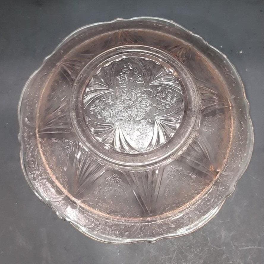 Hazel Atlas Royal Lace Pink Glass Bowl, Vtg Depression Era Glassware Centerpiece - Thumbnail 6