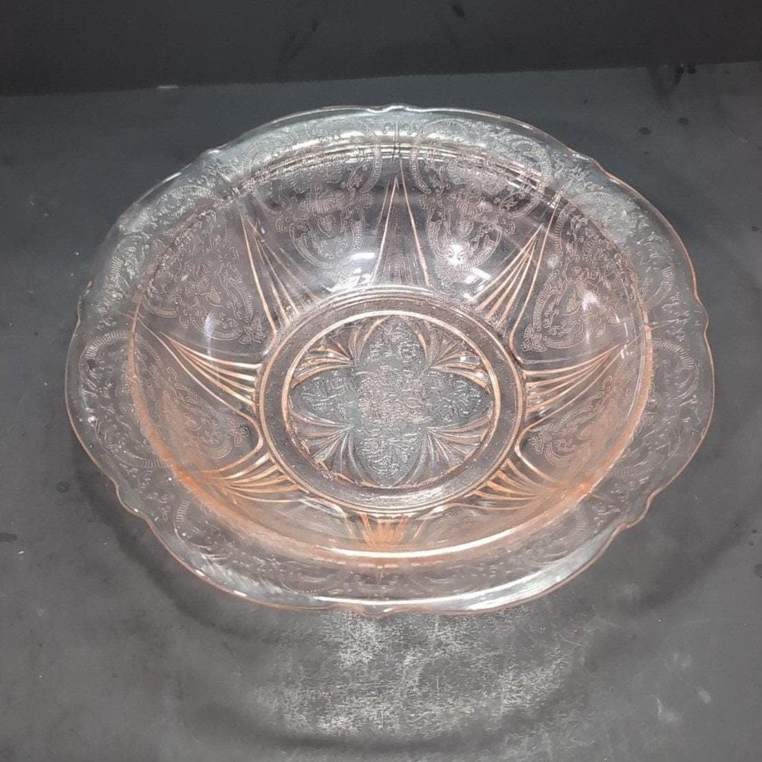 Hazel Atlas Royal Lace Pink Glass Bowl, Vtg Depression Era Glassware Centerpiece - Thumbnail 4