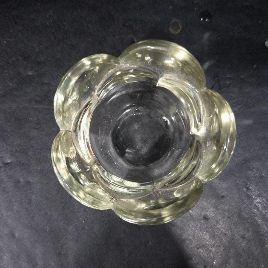 Heavy Glass Lotus Flower Candle Holder, Vintage Votive Tea Light, Paperweight - Thumbnail 5