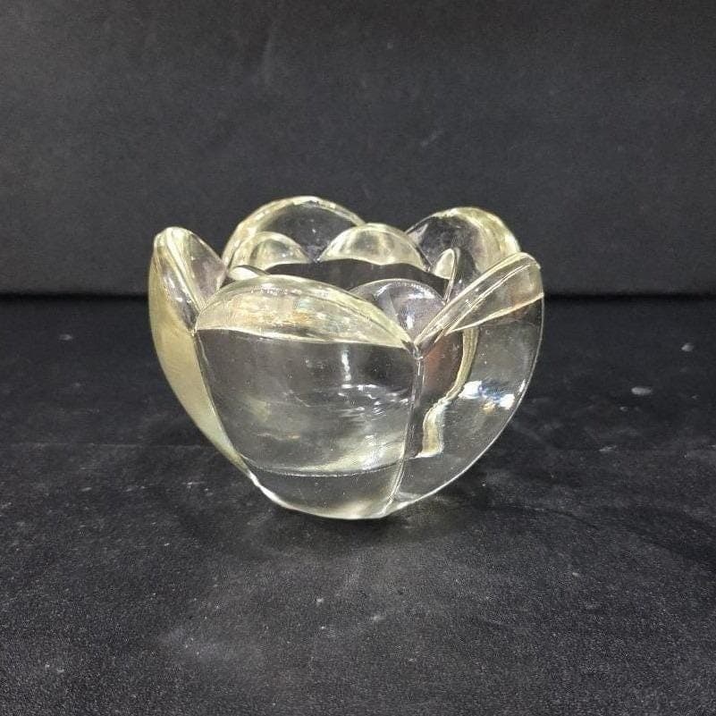 Heavy Glass Lotus Flower Candle Holder, Vintage Votive Tea Light, Paperweight - Thumbnail 9