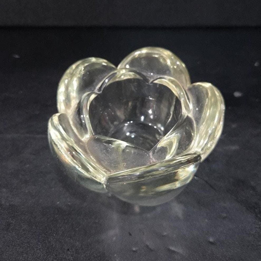 Heavy Glass Lotus Flower Candle Holder, Vintage Votive Tea Light, Paperweight - Thumbnail 6