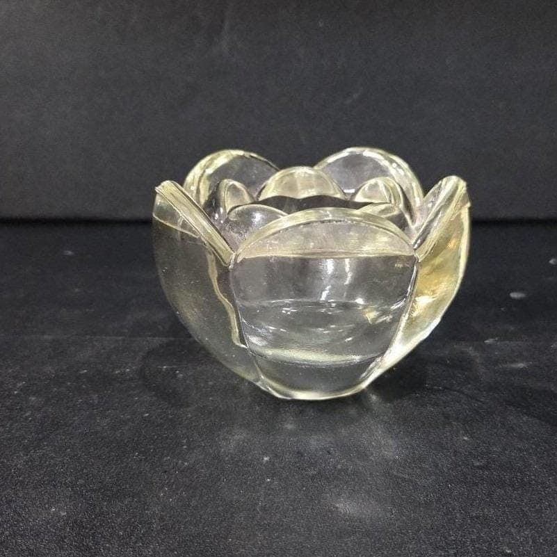 Heavy Glass Lotus Flower Candle Holder, Vintage Votive Tea Light, Paperweight - Thumbnail 8