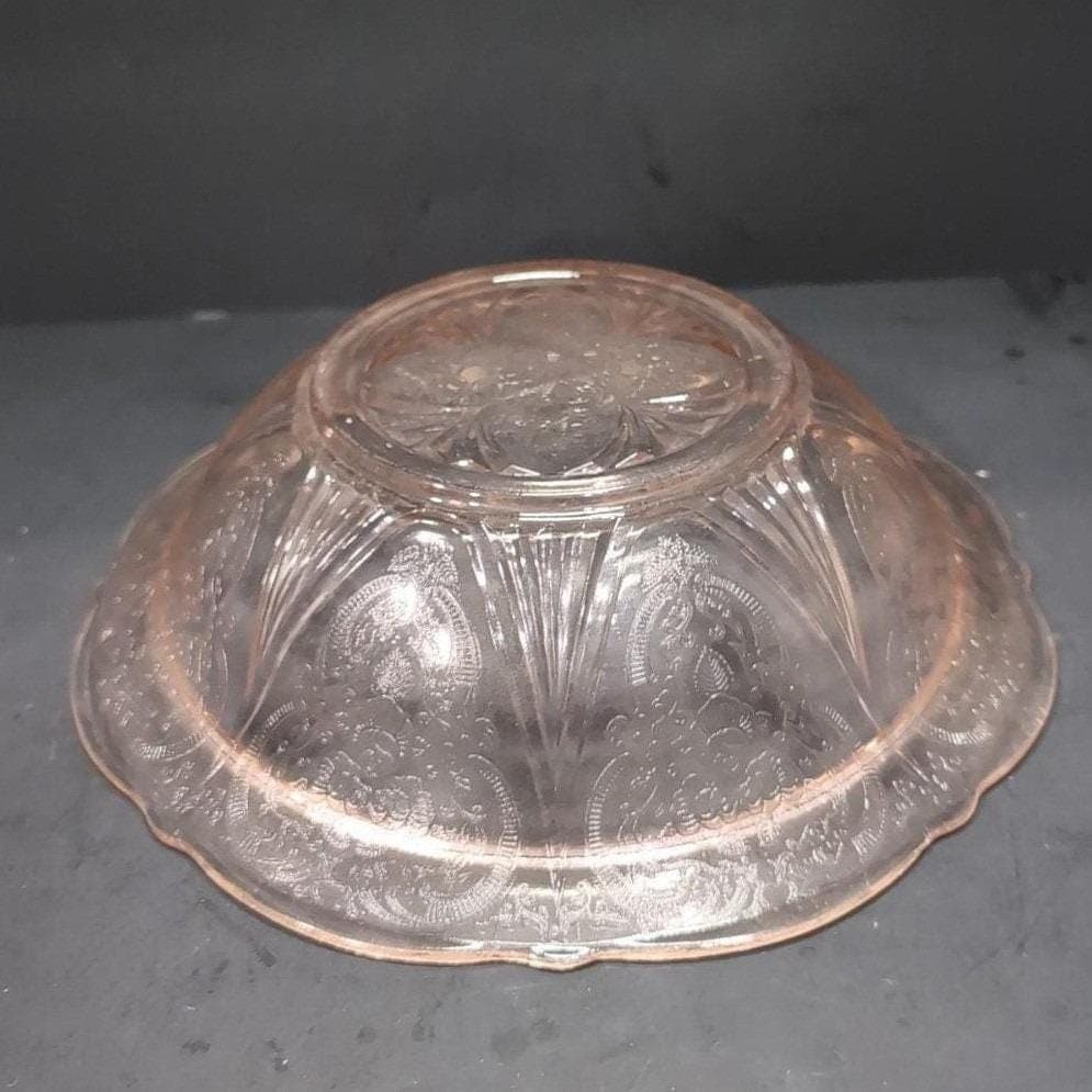 Hazel Atlas Royal Lace Pink Glass Bowl, Vtg Depression Era Glassware Centerpiece - Thumbnail 9