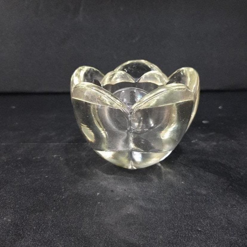Heavy Glass Lotus Flower Candle Holder, Vintage Votive Tea Light, Paperweight - Thumbnail 7