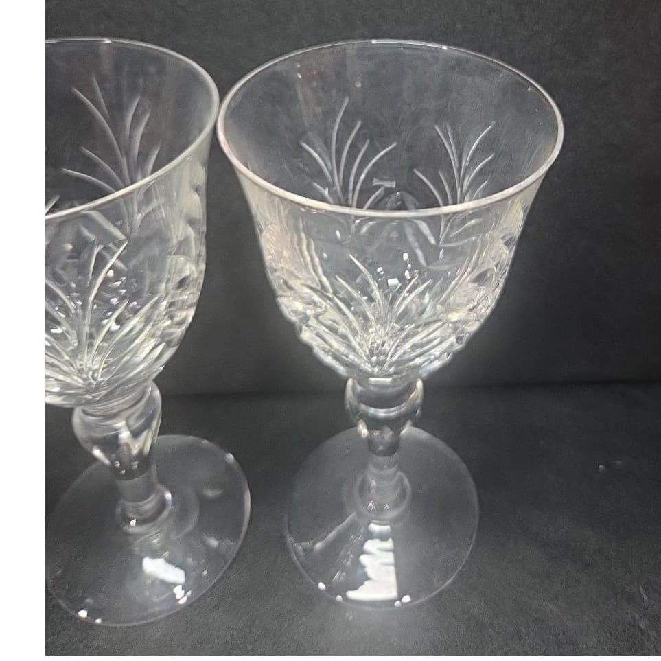Stuart England Crystal Claret Wine Glasses, Set of 2, Cut Fern Pattern Stemware - Thumbnail 6