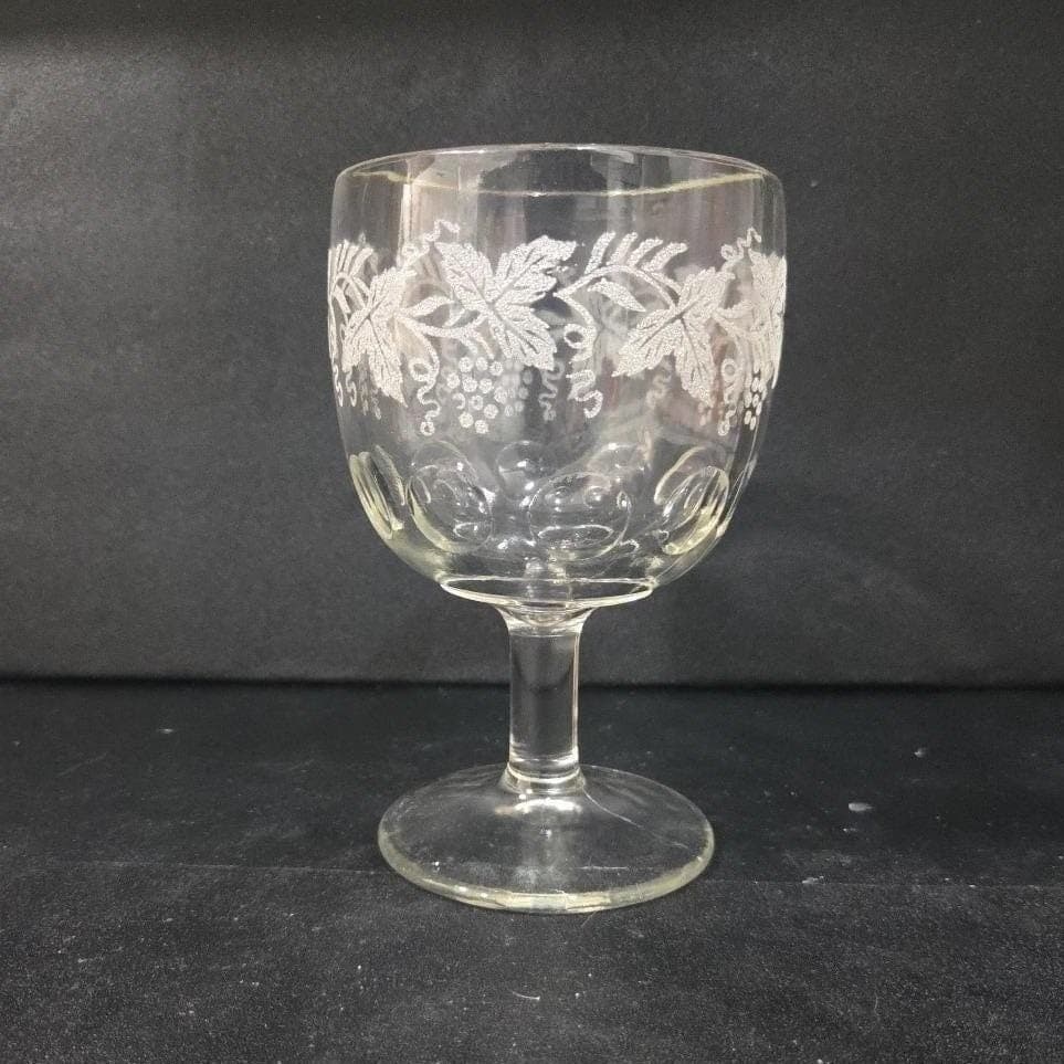 Bartlett Collins Etched Grapes Goblet, Thumbprint Wine Glass, Vintage Stemware - Thumbnail 8