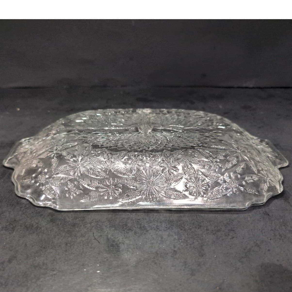 Indiana Glass Pineapple Floral Divided Platter, Vintage Clear Serving Tray/Plate - Thumbnail 5