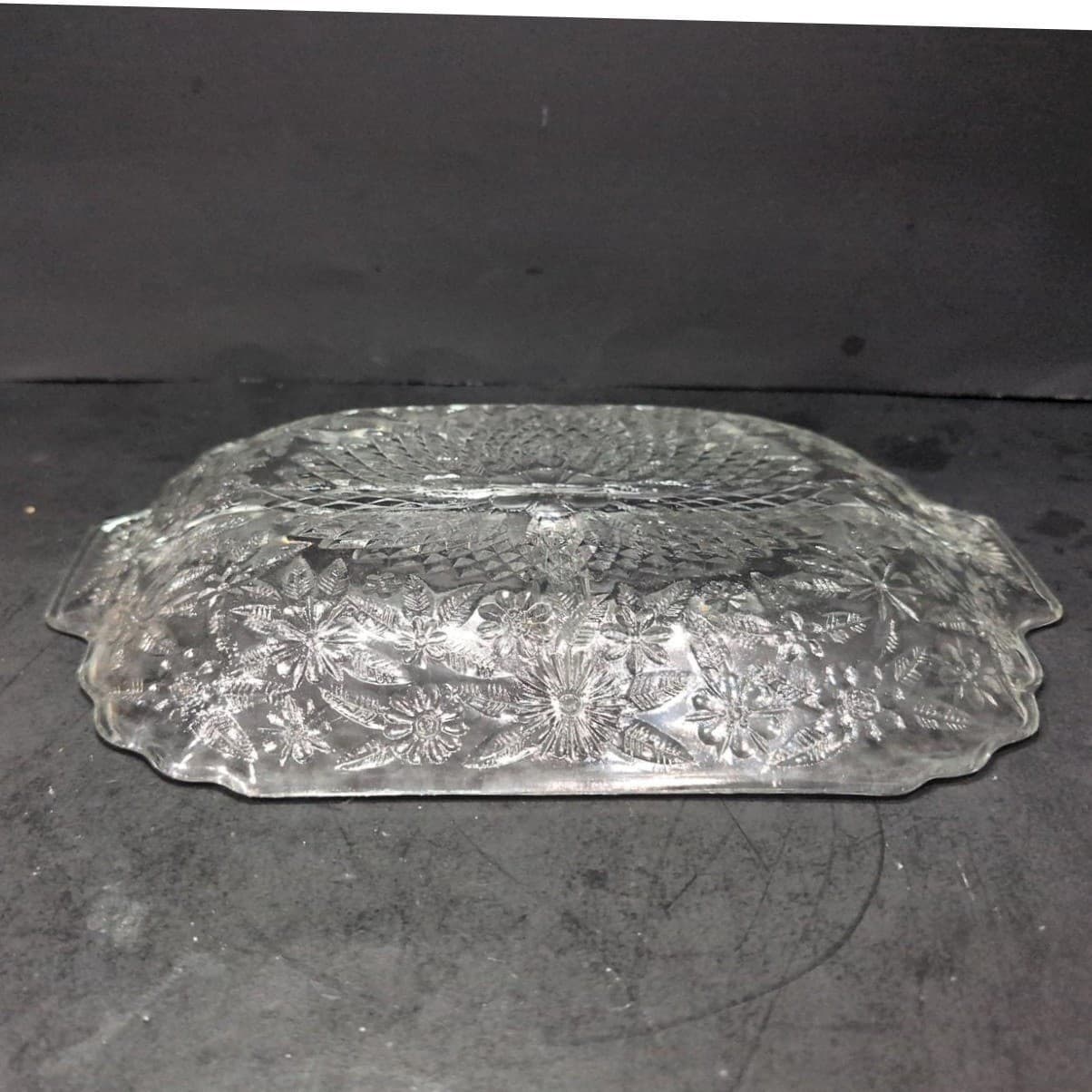 Indiana Glass Pineapple Floral Divided Platter, Vintage Clear Serving Tray/Plate - Thumbnail 7