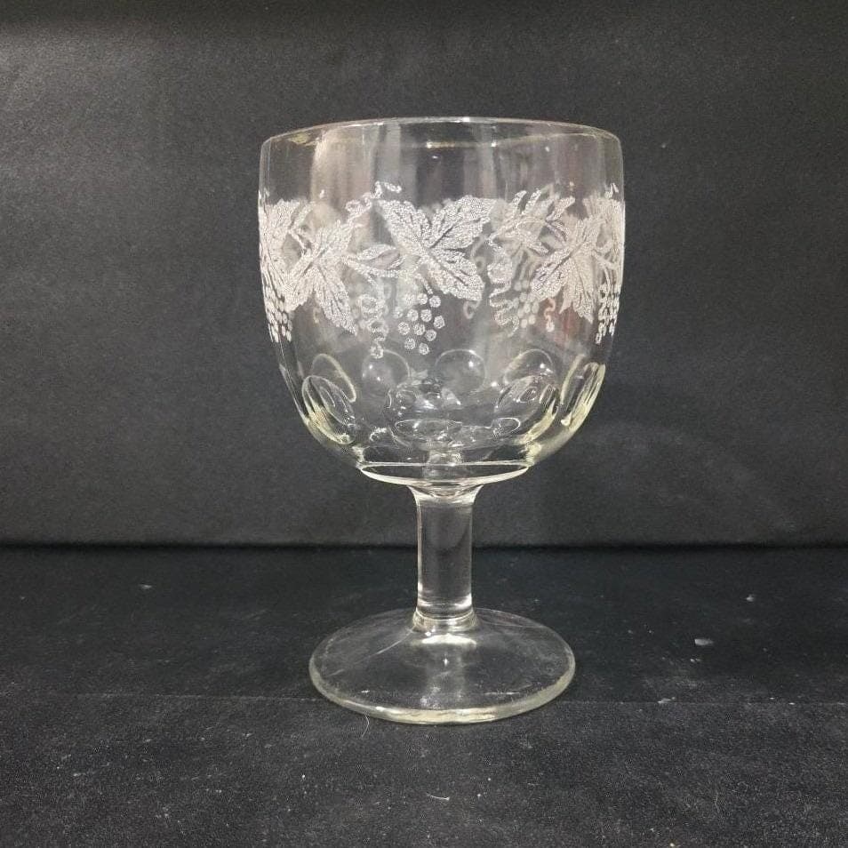 Bartlett Collins Etched Grapes Goblet, Thumbprint Wine Glass, Vintage Stemware - Thumbnail 9