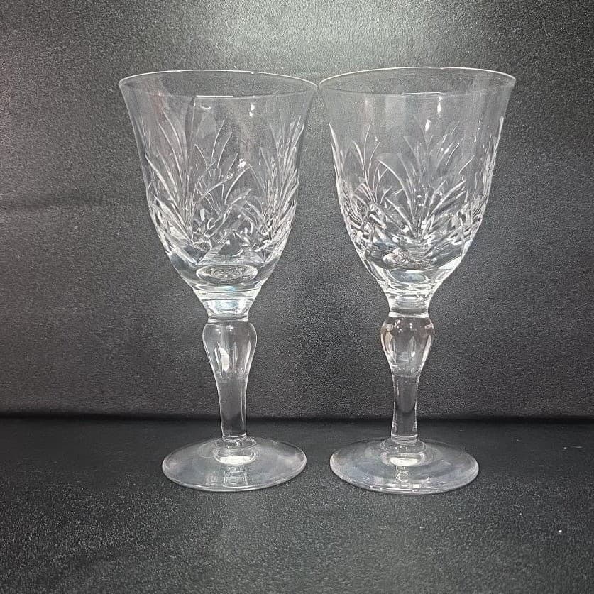 Stuart England Crystal Claret Wine Glasses, Set of 2, Cut Fern Pattern Stemware - Thumbnail 3