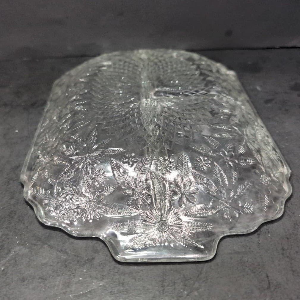 Indiana Glass Pineapple Floral Divided Platter, Vintage Clear Serving Tray/Plate - Thumbnail 8