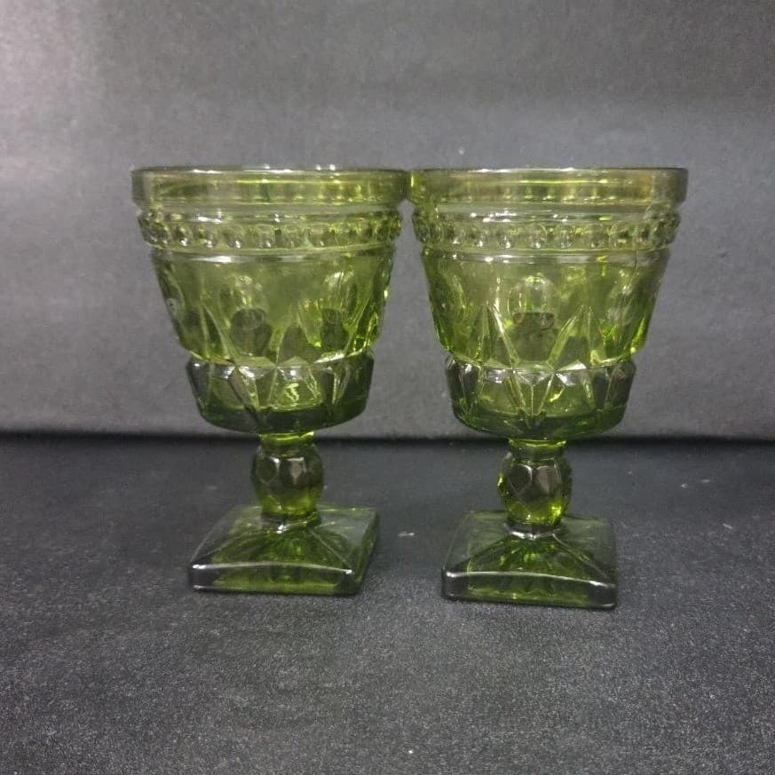 Colony Park Avocado Green Goblets, Set of 2, Vintage Mid-Century Glassware - Thumbnail 4