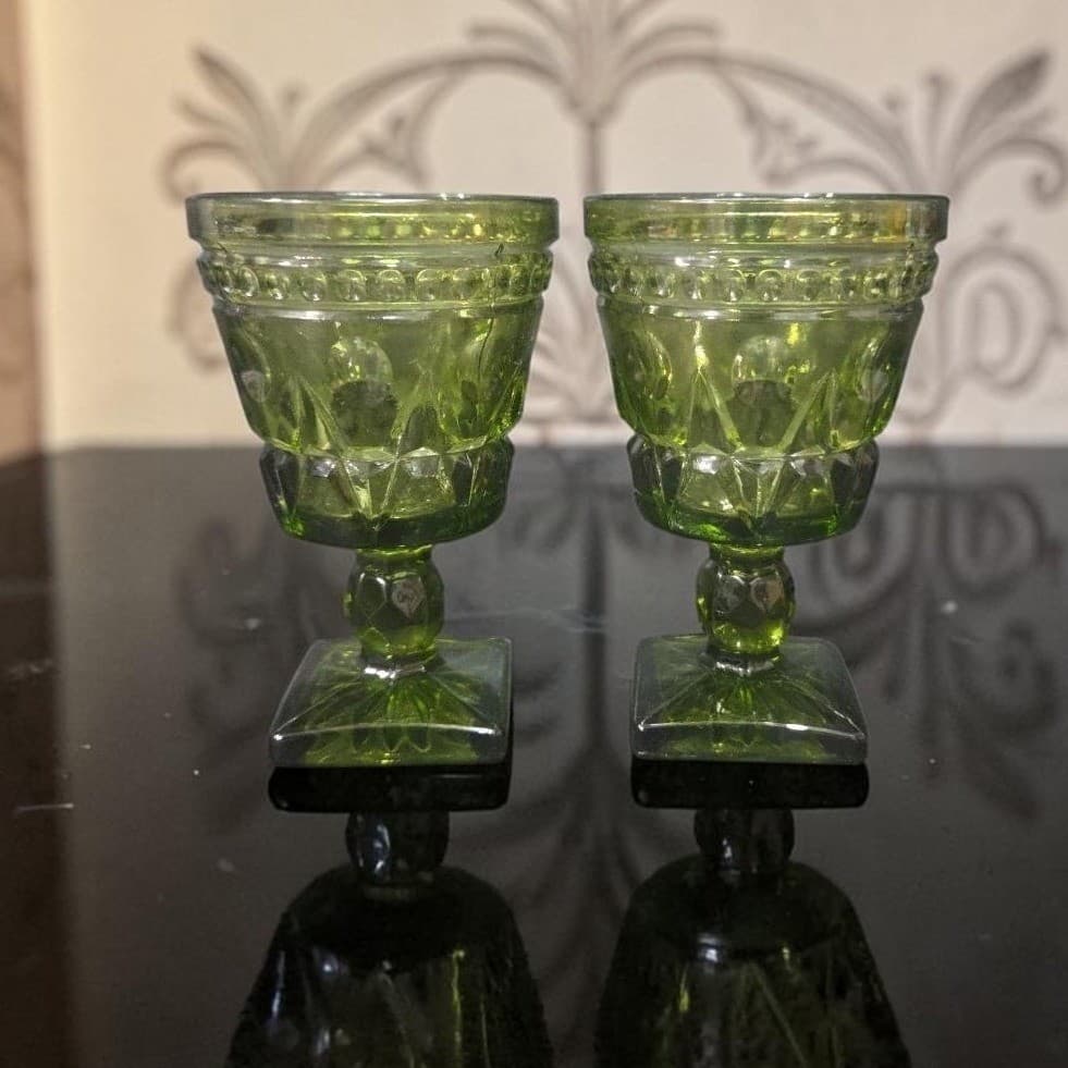 Colony Park Avocado Green Goblets, Set of 2, Vintage Mid-Century Glassware