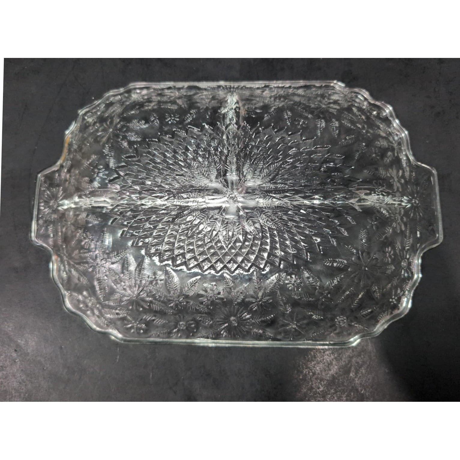 Indiana Glass Pineapple Floral Divided Platter, Vintage Clear Serving Tray/Plate - Thumbnail 4