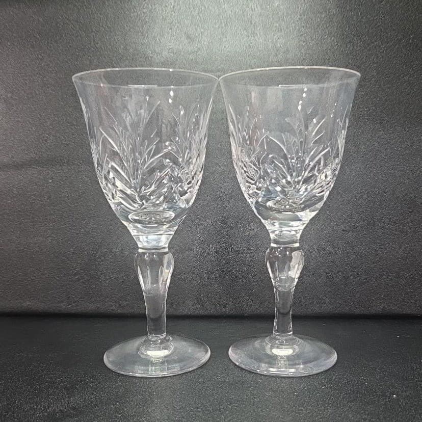 Stuart England Crystal Claret Wine Glasses, Set of 2, Cut Fern Pattern Stemware - Thumbnail 2
