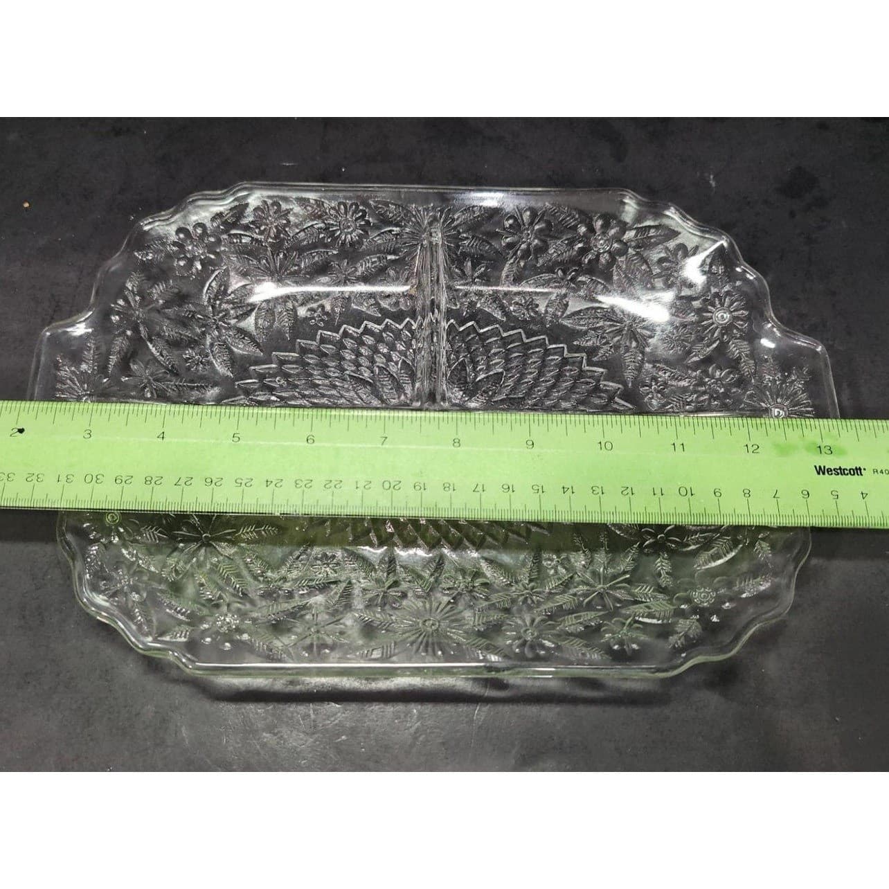 Indiana Glass Pineapple Floral Divided Platter, Vintage Clear Serving Tray/Plate - Thumbnail 9