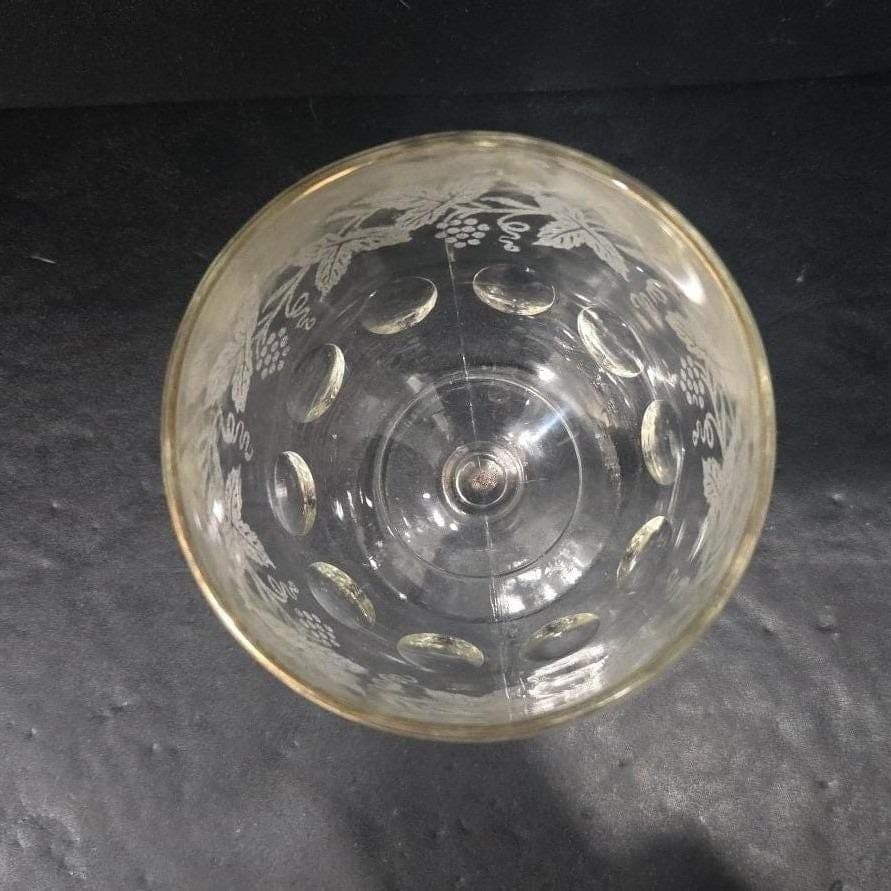 Bartlett Collins Etched Grapes Goblet, Thumbprint Wine Glass, Vintage Stemware - Thumbnail 5