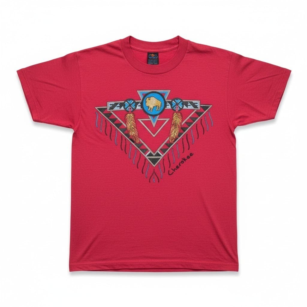 Fruit of the Loom BEST Cherokee Buffalo Red Pink Graphic T-Shirt, Vintage Medium