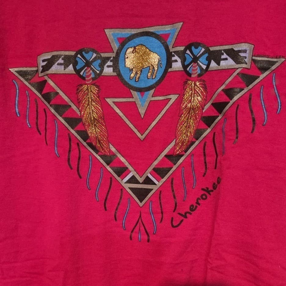 Fruit of the Loom BEST Cherokee Buffalo Red Pink Graphic T-Shirt, Vintage Medium - Thumbnail 7