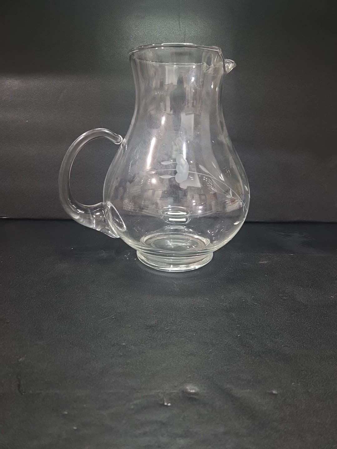 Princess House Heritage Pitcher, Engraved Floral Design, Ice Lip, Floral Pitcher