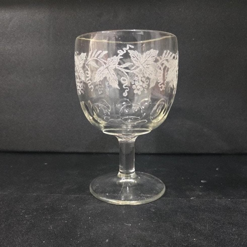 Bartlett Collins Etched Grapes Goblet, Thumbprint Wine Glass, Vintage Stemware - Thumbnail 7