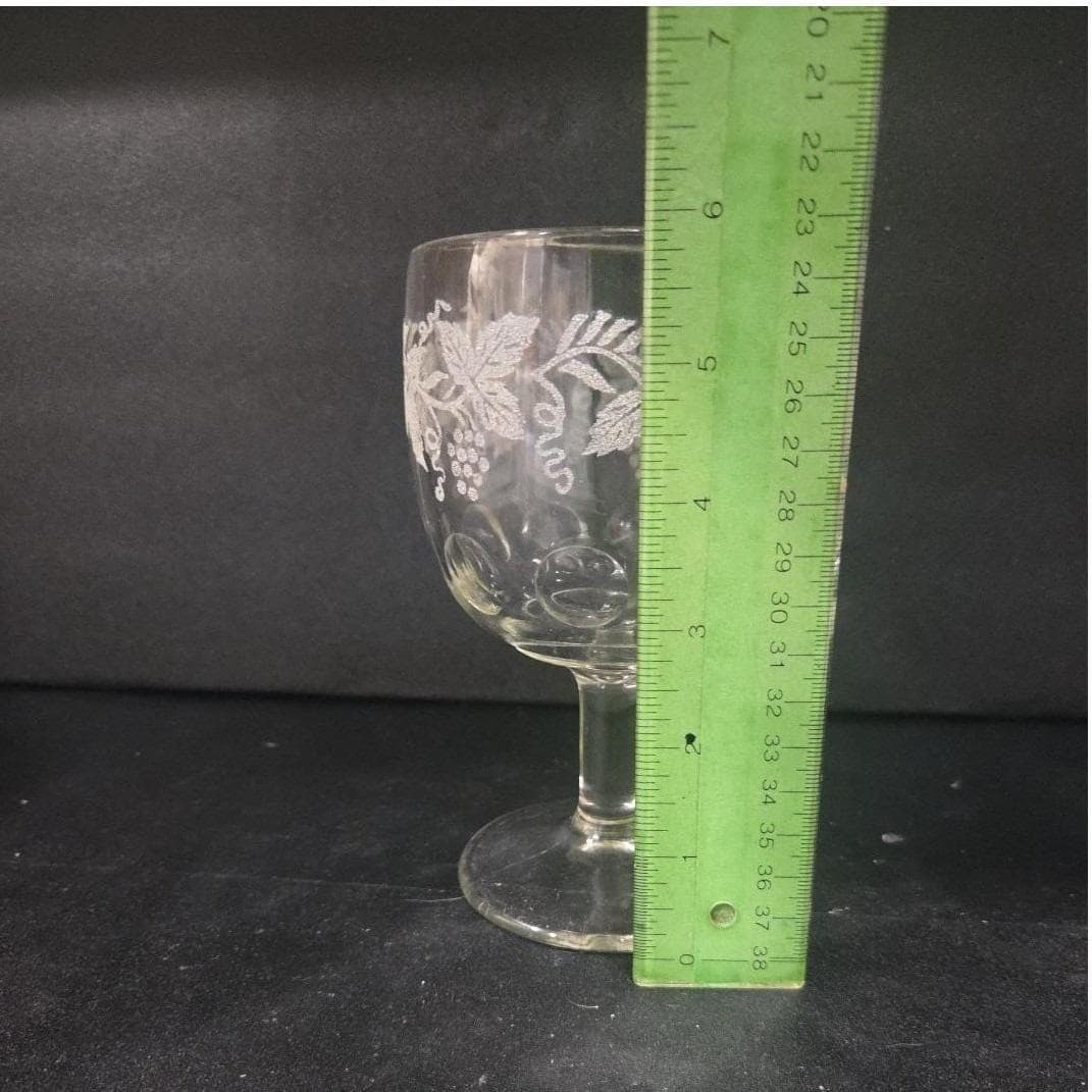Bartlett Collins Etched Grapes Goblet, Thumbprint Wine Glass, Vintage Stemware - Thumbnail 2
