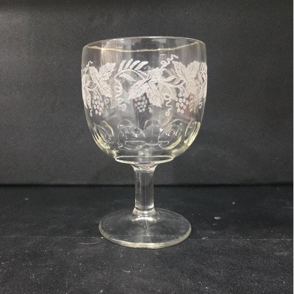 Bartlett Collins Etched Grapes Goblet, Thumbprint Wine Glass, Vintage Stemware - Thumbnail 10
