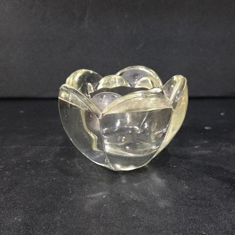 Heavy Glass Lotus Flower Candle Holder, Vintage Votive Tea Light, Paperweight - Thumbnail 10