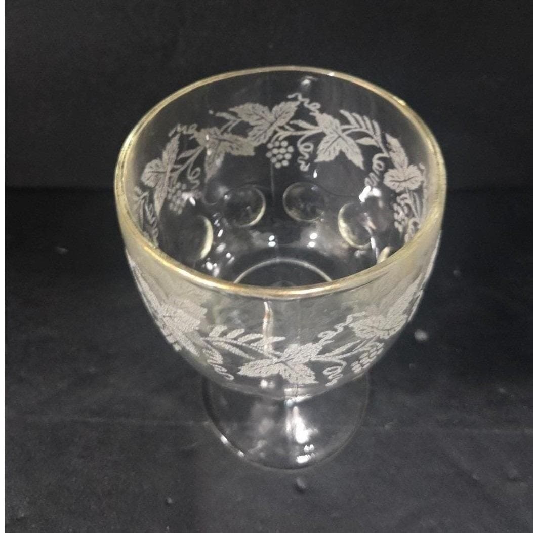Bartlett Collins Etched Grapes Goblet, Thumbprint Wine Glass, Vintage Stemware - Thumbnail 6