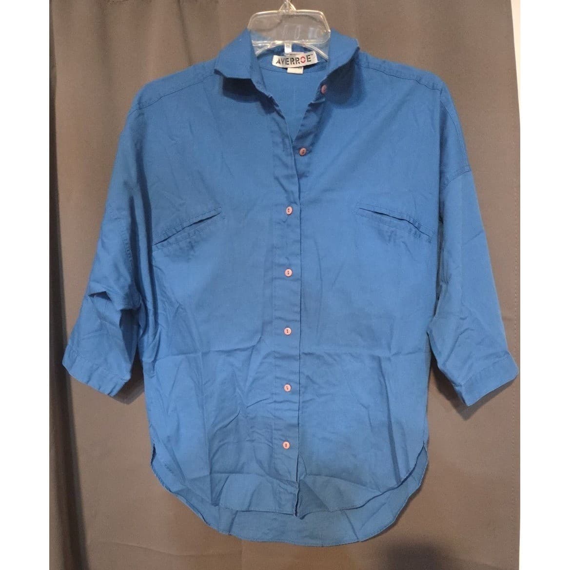 Averroe Blue Button Down Shirt 3/4 Sleeve High Low Hem, Woman's Small RN 40787 - Thumbnail 3