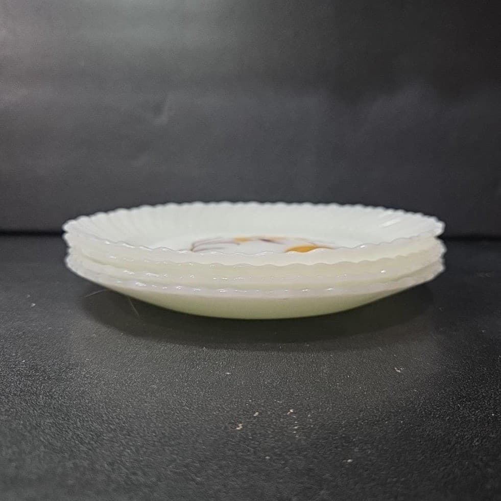 Termocrisa Milk Glass Salad Plates, Set of 4, Yellow Floral Design, Replacements - Thumbnail 6