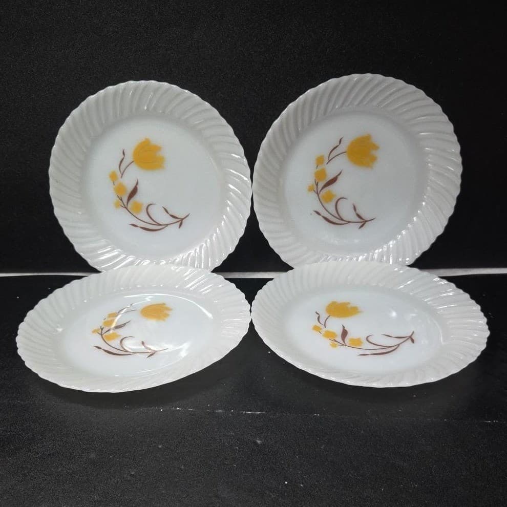 Termocrisa Milk Glass Salad Plates, Set of 4, Yellow Floral Design, Replacements - Thumbnail 2