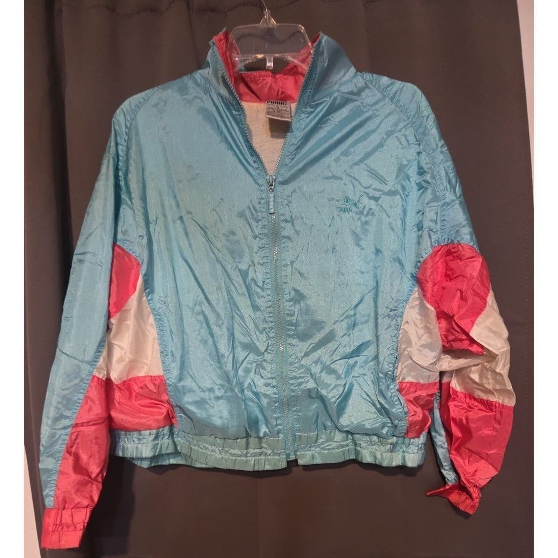 Puma Windbreaker Blue Pink Colorblock Full Zip Jacket, Woman's Medium, 90's - Thumbnail 3