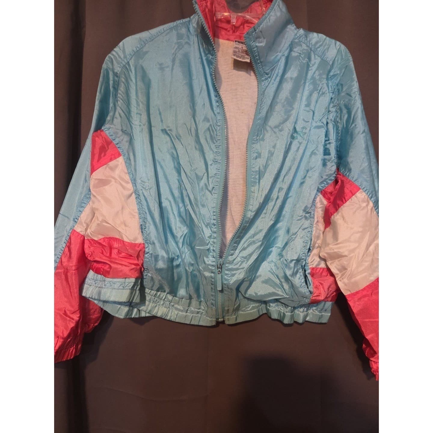Puma Windbreaker Blue Pink Colorblock Full Zip Jacket, Woman's Medium, 90's - Thumbnail 8