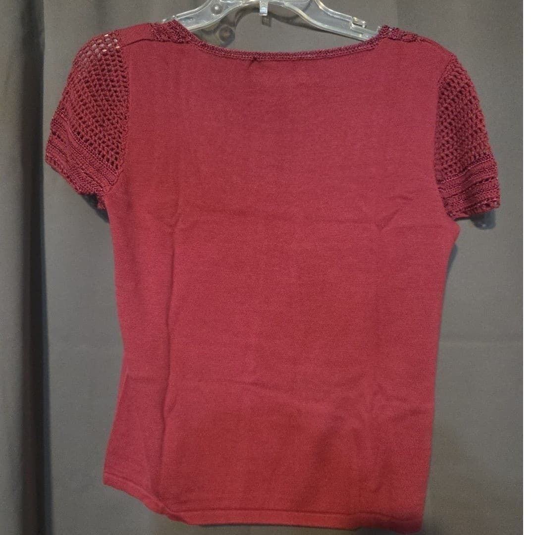 Requirements Burgundy Crochet Knit Short Sleeve Scoop Neck Top, Woman's Small - Thumbnail 4
