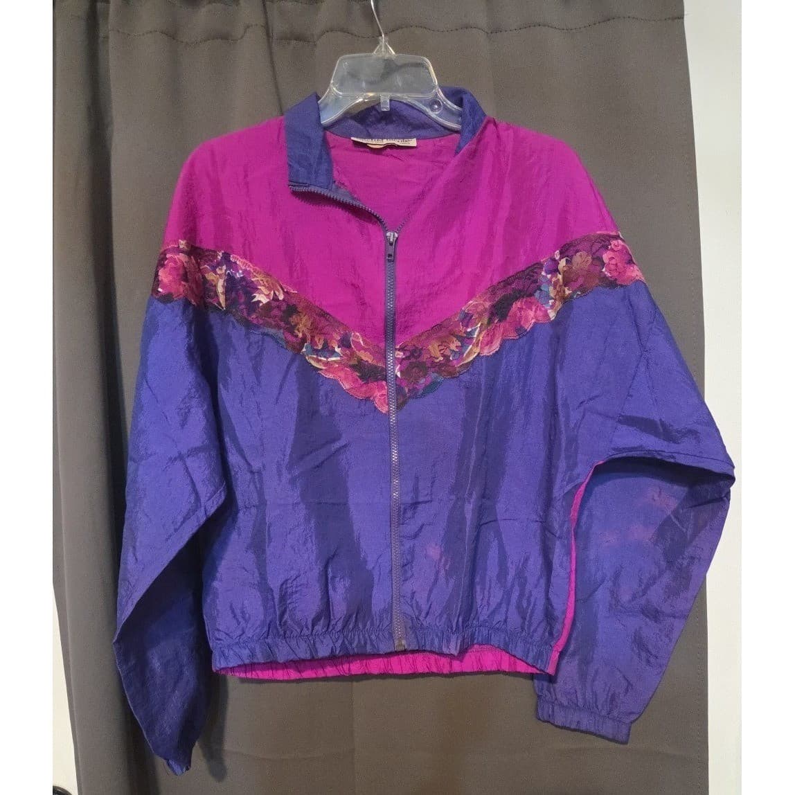 Michel Nicole Vintage Colorblock Windbreaker Jacket Purple Magenta Floral Lace - Thumbnail 3