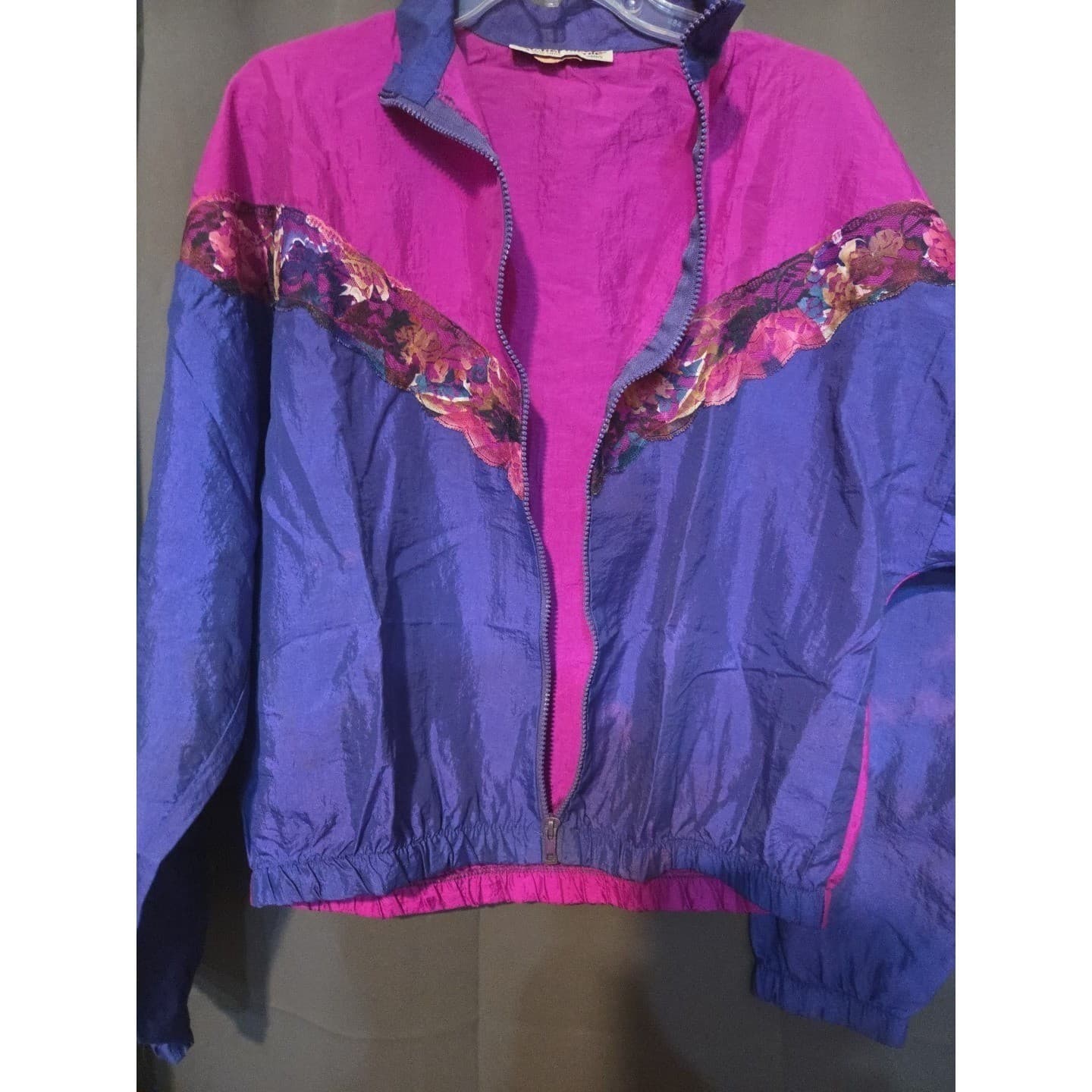 Michel Nicole Vintage Colorblock Windbreaker Jacket Purple Magenta Floral Lace - Thumbnail 6