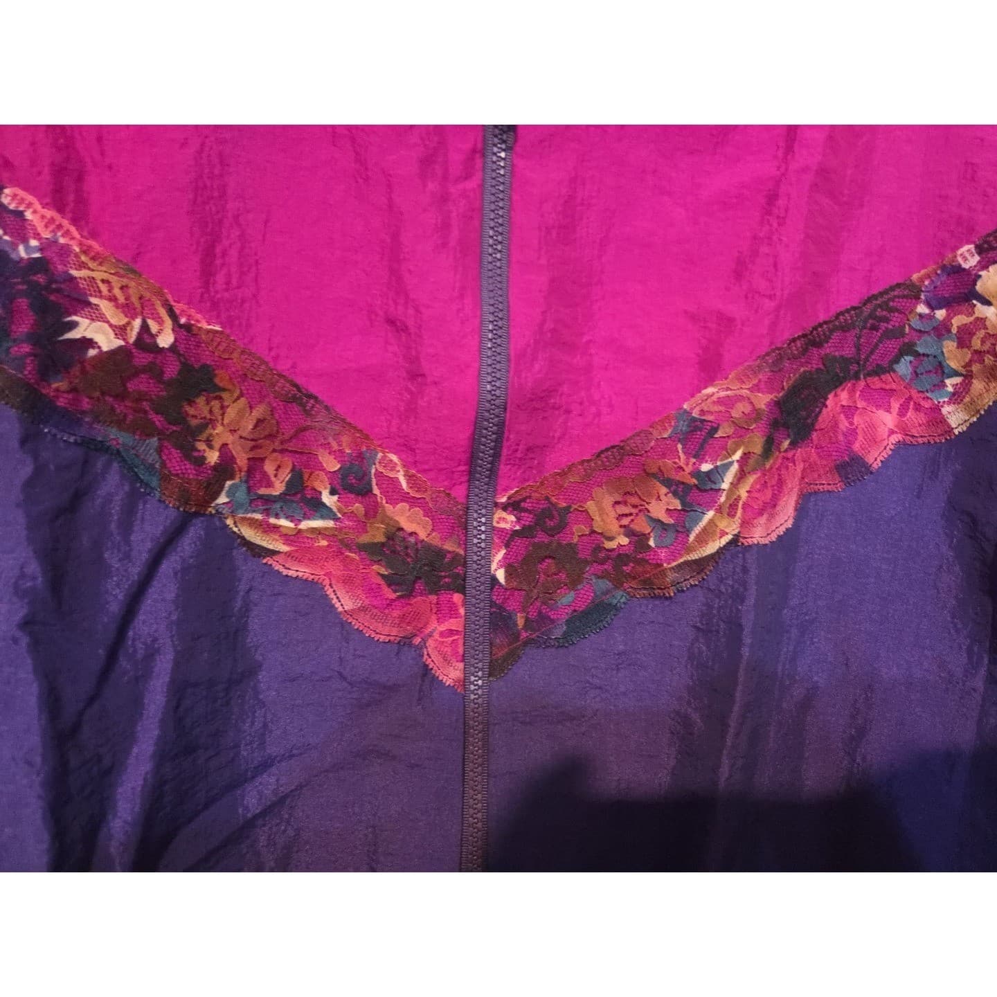 Michel Nicole Vintage Colorblock Windbreaker Jacket Purple Magenta Floral Lace - Thumbnail 7