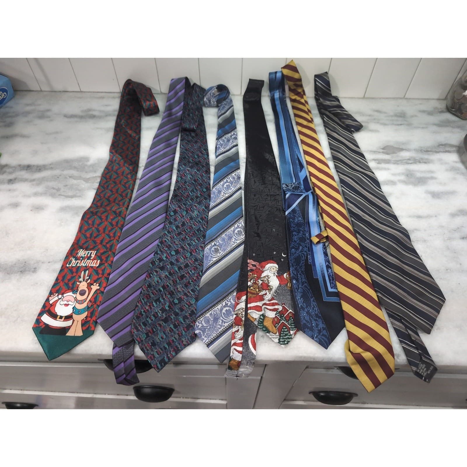 Men's Necktie Bundle, Christmas Holiday Striped Paisley Silk Blend Ties, #8