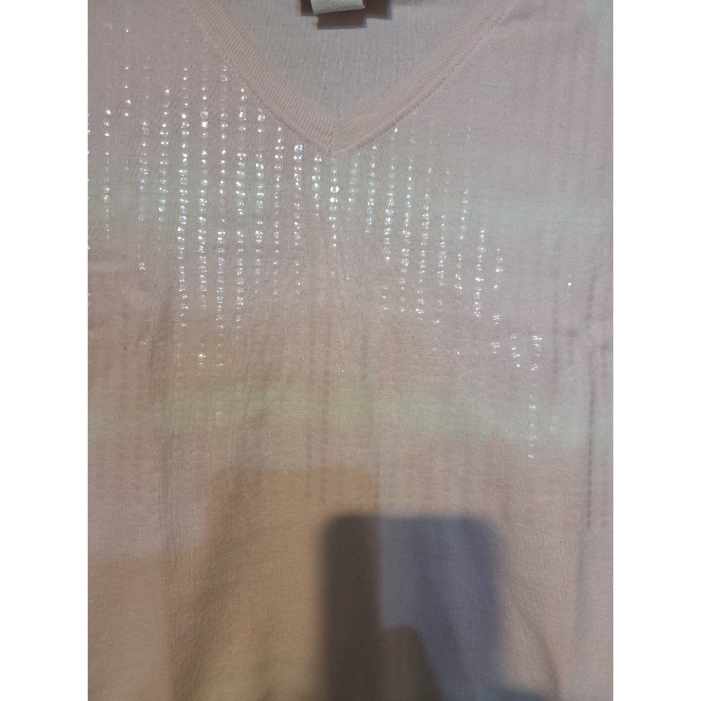 Jacobson's Pink Striped V-Neck, Women's Medium T Shirt, Sequins, Summer Top - Thumbnail 7