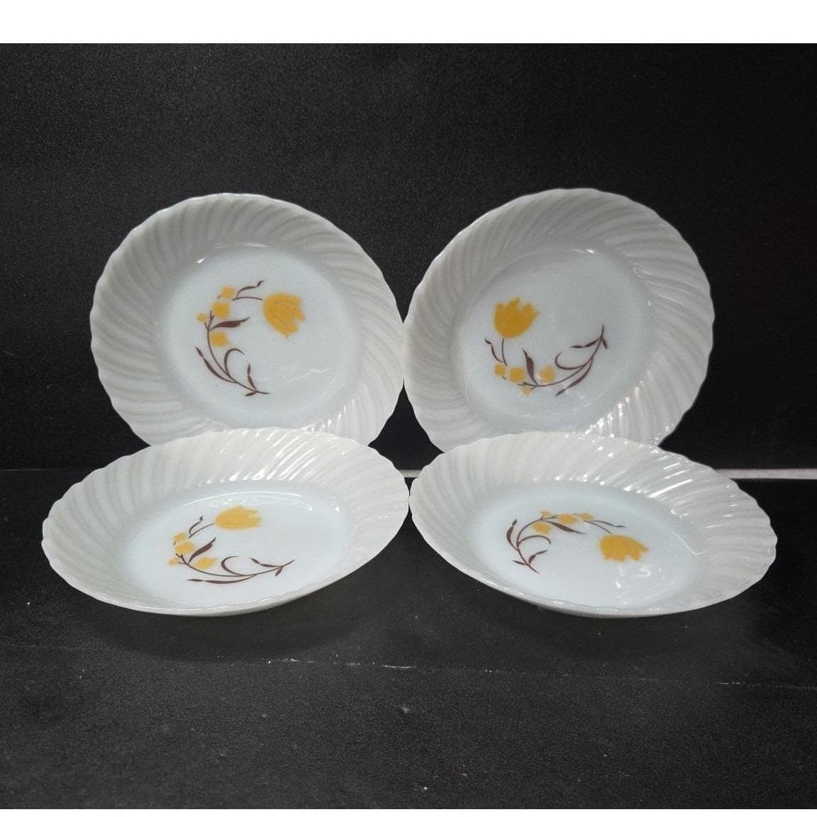 Termocrisa Milk Glass Cereal Bowls, Set of 4, Yellow Flower Design, Replacements - Thumbnail 2