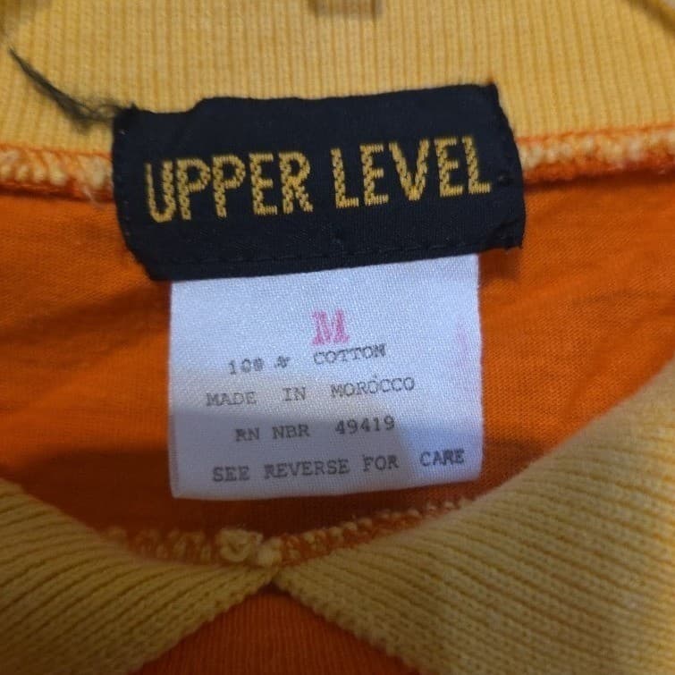 Upper Level Womens Orange Yellow Contrast Collar Short Sleeve Polo Shirt Medium - Thumbnail 5