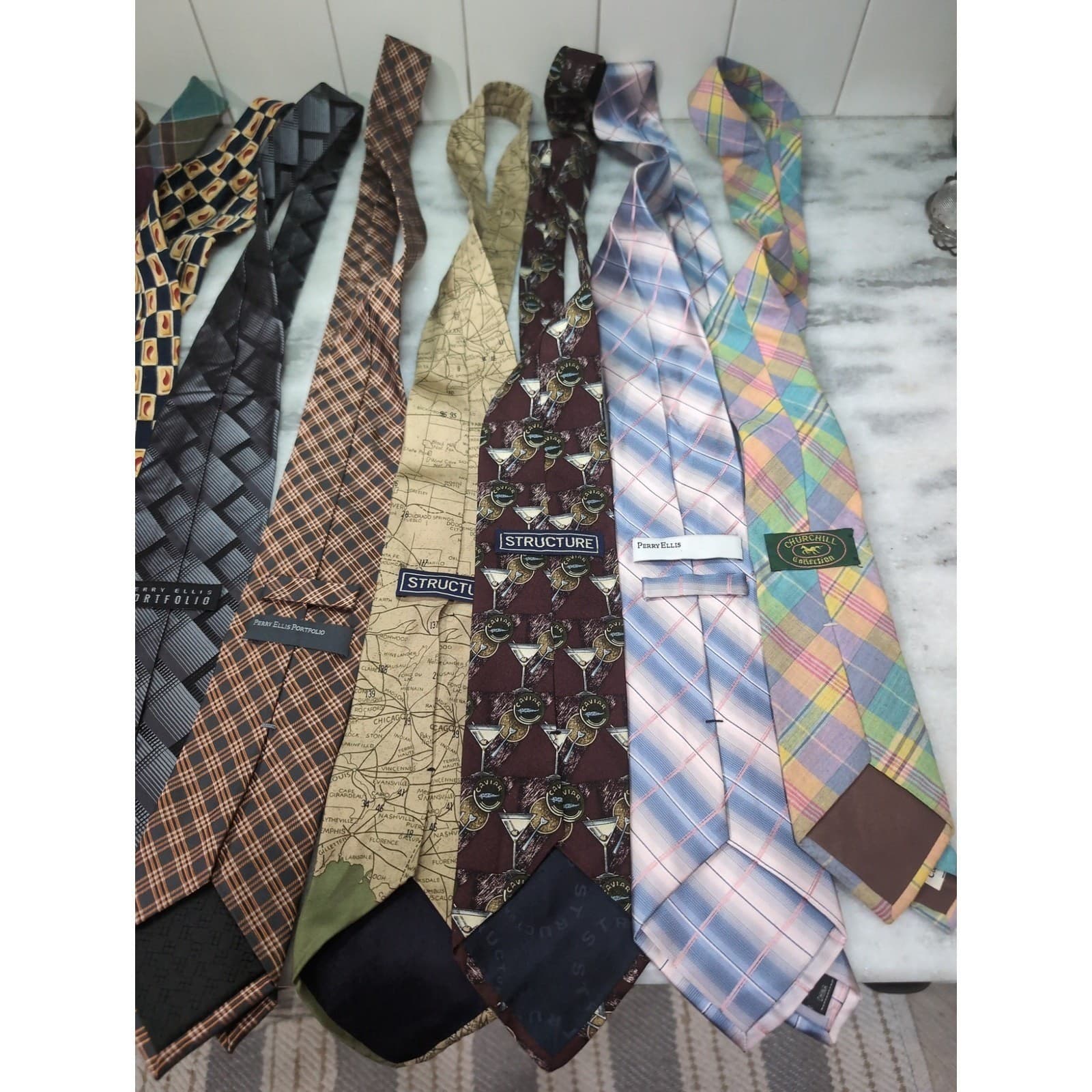 Mens Designer Necktie Bundle, Lot of 10, Perry Ellis Structure Churchill, #13 - Thumbnail 6