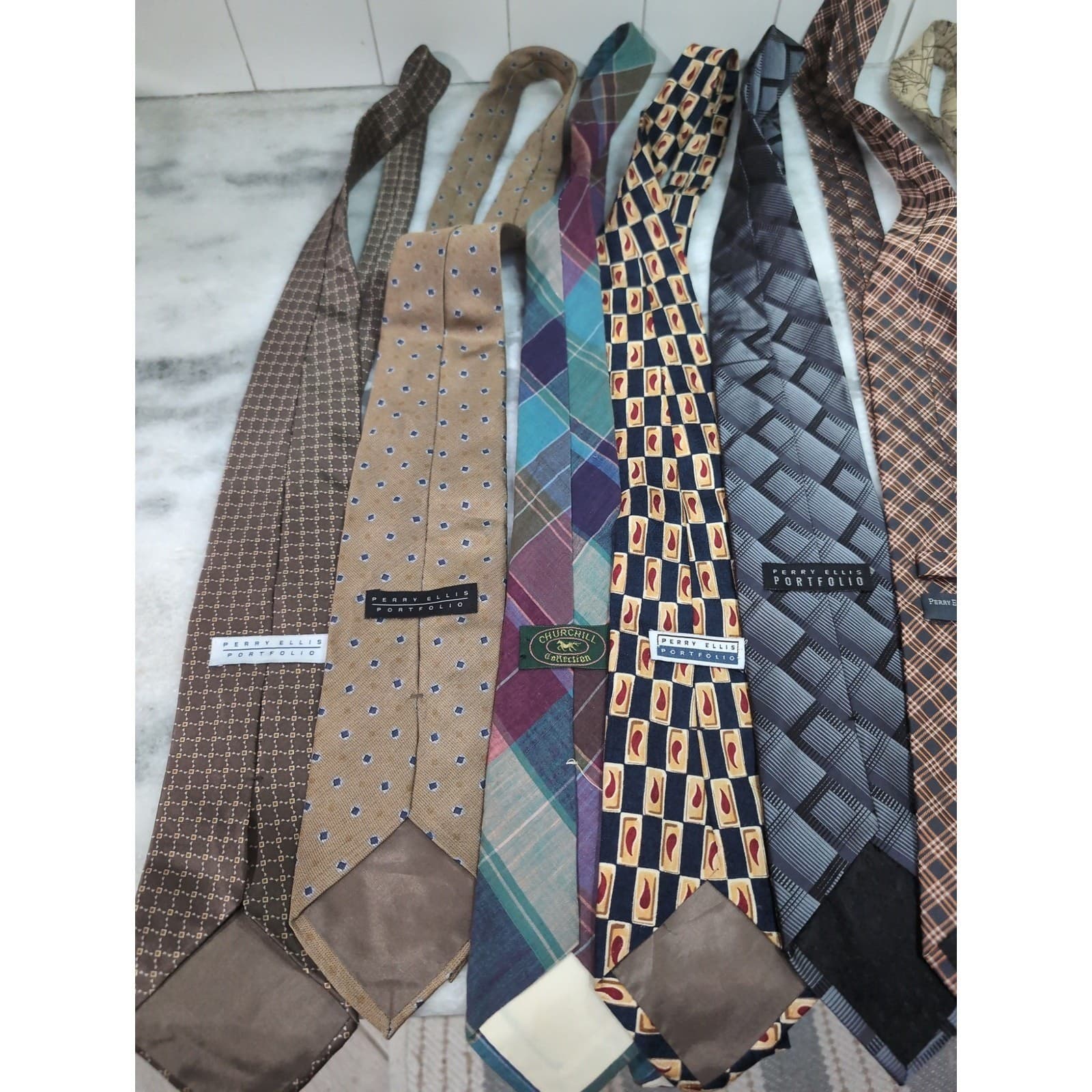 Mens Designer Necktie Bundle, Lot of 10, Perry Ellis Structure Churchill, #13 - Thumbnail 5