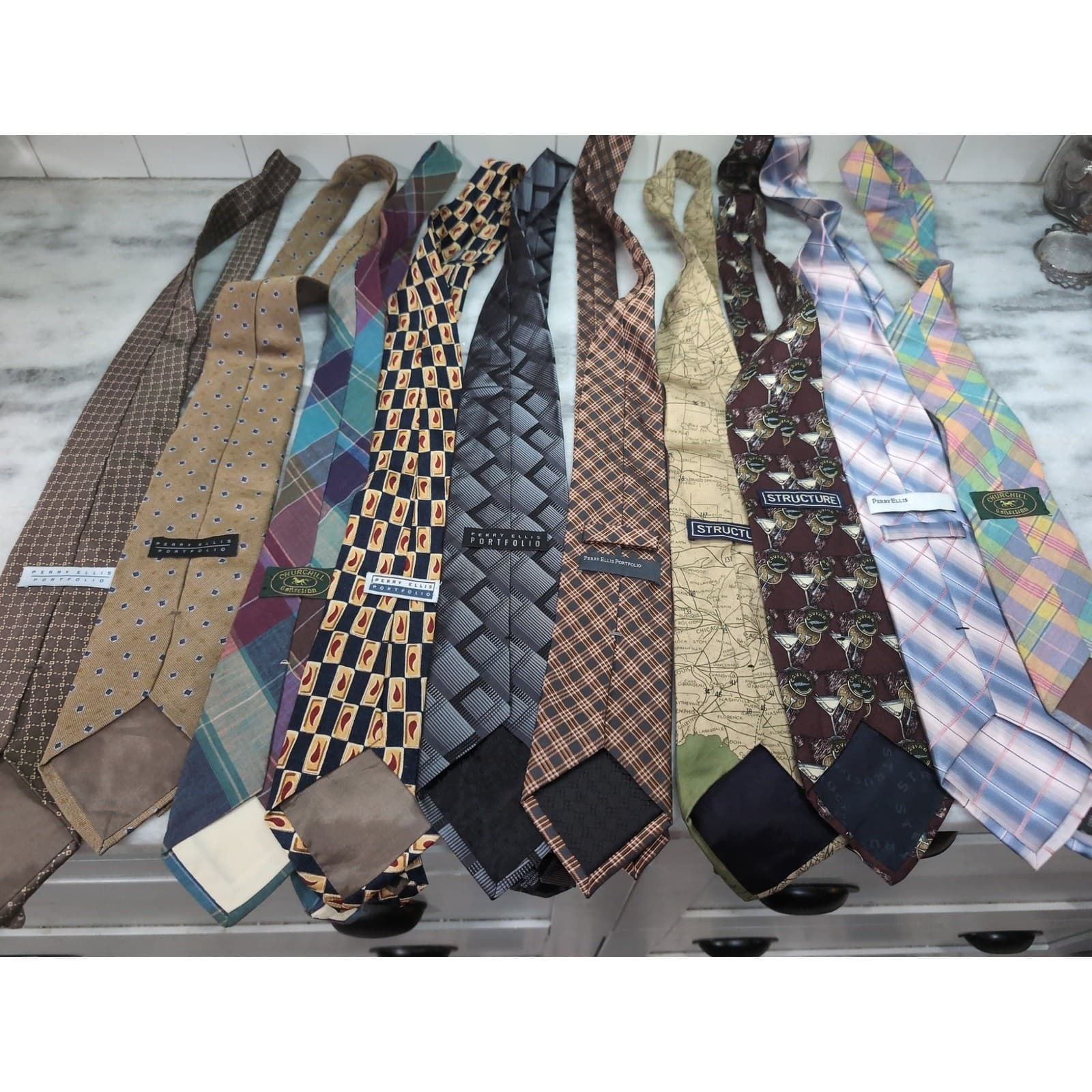 Mens Designer Necktie Bundle, Lot of 10, Perry Ellis Structure Churchill, #13 - Thumbnail 4
