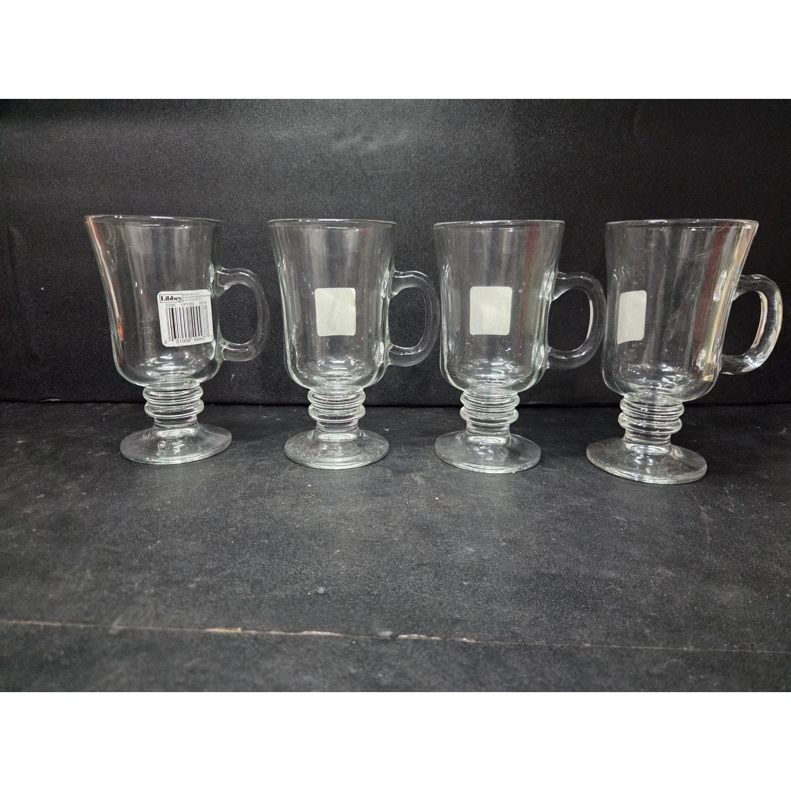 Libbey Clear Glass Irish Coffee Mugs, Set of 4, Vintage Footed Pedestal Glasses