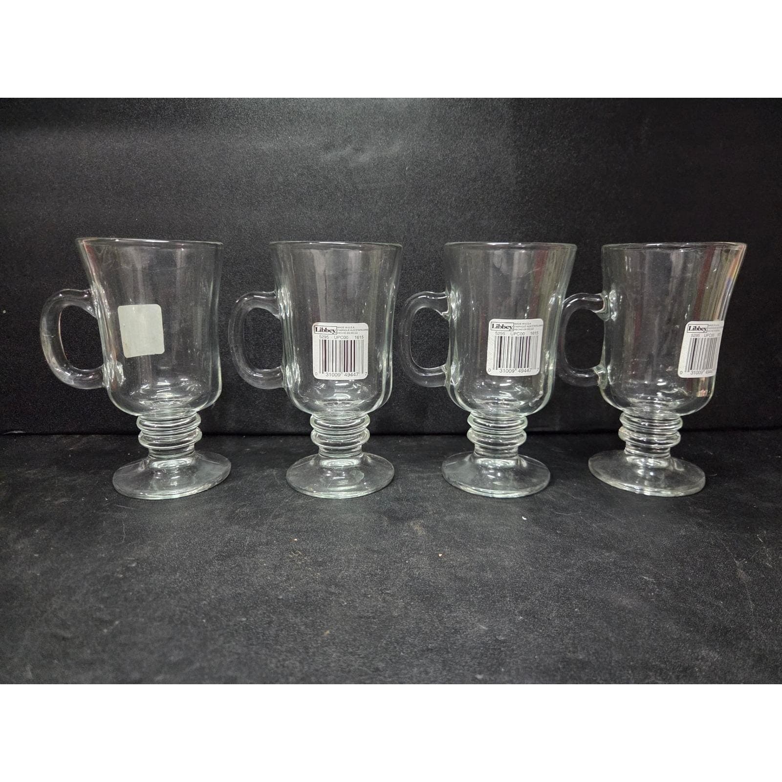 Libbey Clear Glass Irish Coffee Mugs, Set of 4, Vintage Footed Pedestal Glasses - Thumbnail 3