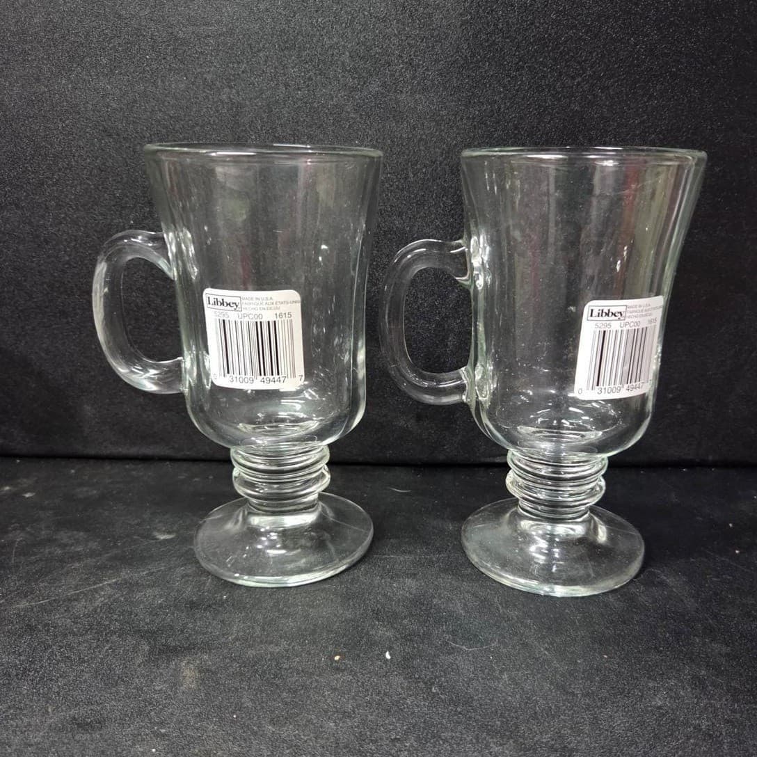 Libbey Irish Coffee Mugs, Set of 2, Vintage Footed Pedestal Glasses, Drinkware - Thumbnail 2